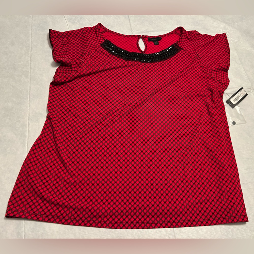 Worthington Scarlet and Ebony Patterned Blouse